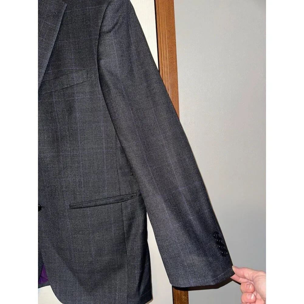 Joseph Abboud Wool Plaid‎ Suit Jacket With Purple DetailSize 40R